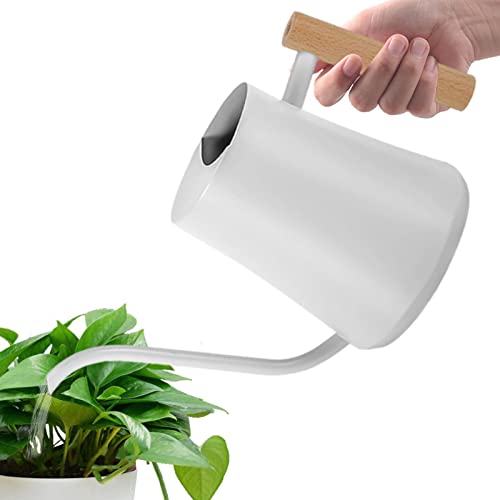Youding Regadera pequeña de acero inoxidable vintage de 42 onzas, con mango de madera, boquilla larga, para flores de jardín