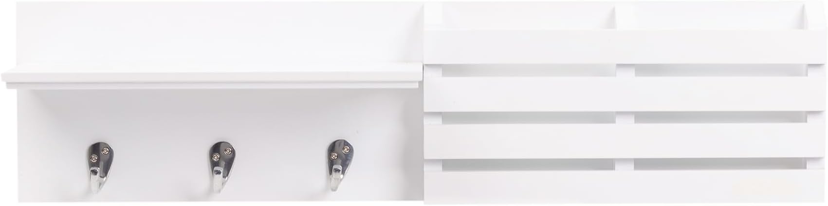 Kiera Grace Sydney Floating Modern Wall Mounted Shelf with 3 Metal Hooks and Mail Holder for Home, Office,1Pack, 24", White