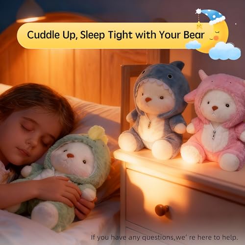 Image of Teddy Bear Stuffed Animals, Teddy Bear Plushies Soft Funny Stuffed Toys with Removable Blue Shark Clothes, 13'' Emotional Support Cute Plush Figure Toys with Movable Legs for Toodlers Kids Women
