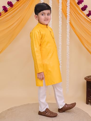 Image of AJ DEZINES Boys Cotton Full Sleeve Printed Kurta Pajama Set for Kids - Ethnic wear | Special Occasion & Traditional Outfit |Boys Kurta Pyjama Set - Regular Fit