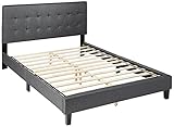 Divano Roma Furniture Tufted Platform Bed Frame w/Wooden Slats Deluxe, Queen, Dark Grey