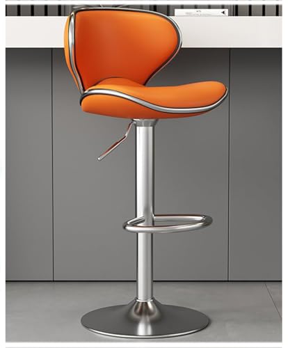 Sillas de Bar y Barra de Cocina con Respaldo y Reposapiés de Altura Ajustable - Bancos Giratorios para Bar con Asiento Acolchado de Cuero Sintético,Naranja