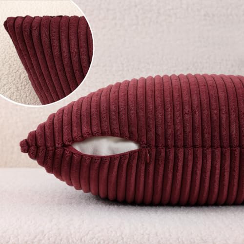 Image of Mecatny Corduroy Fall Decorative Throw Pillow Covers 24x24 Set of 2 for Sofa Living Room, Soft Neutral Boho Couch Pillow Covers for Home Decor, Burgundy