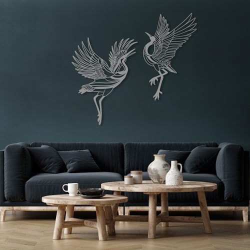 Metal Cranes Wall Art Set of 2, Unique Crane Birds
