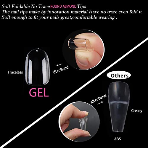 Una Gella Short Round Gel Nail Tips Clear 216 Pcs Round Short Fake Nails Round Press On Nails Short Oval Round Tips For Nails Full Cover Short Acrylic Round Nails French False Nails 12 Sizes False Soft Gel Tips #TOP3
