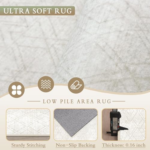 Tapete decorativo beige 5'x7' geométrico lavable antideslizante miniatura 4