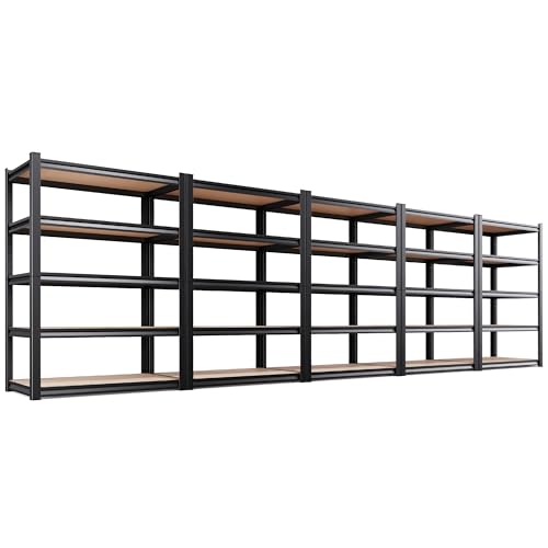 Image of 5-Pack Heavy Duty Garage Shelving for Garage, Warehouse & Workshop Organization, 71 inch H x 45.6 inch W x 17.7 inch D 5-Tier Adjustable Metal Storage Rack for Tools, Storage Bins & Bulk Items