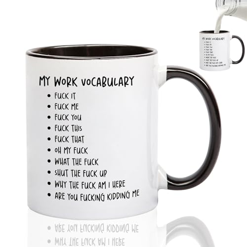My Work Vocabulary Coffee Mug Funny Work Mugs Rude Gifts for Colleagues 11oz Coffee Cups Ceramic Novelty Leaving Presents for Boss Friends Coworker Farewell Leaving Gifts for Colleagues Women Men