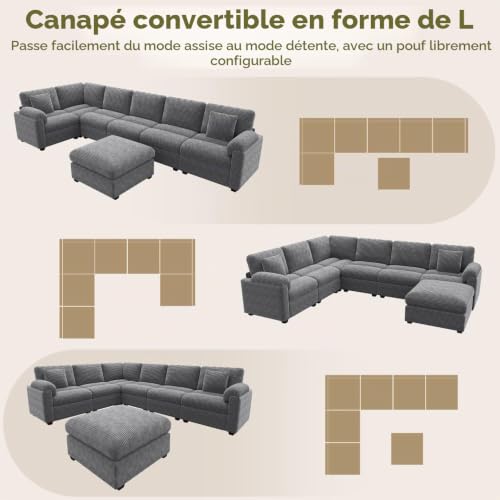 Canapé angle modulable velours côtelé XXL Sapgaks
