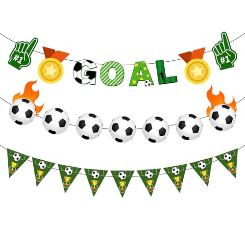 Soccer Party Decorations Pre-Strung World Cup Soccers Banner 3Pcs World Cup 2026 Sports Birthday Party Decorations Soccer Party Favors Hanging Decorations Sports Decor Backdrop