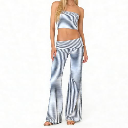 Image of Lounge Yoga Pants for Women Fold Over Low Waist Wide Leg Bell Bottoms | Y2K Foldover Pants, Flare Leggings, Low Rise Yoga Sweatpants
