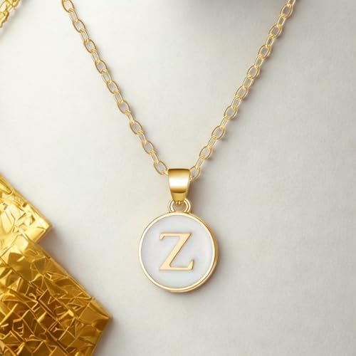 Image of Giftana Alphabet Locket with Chain, White Enamel Letter A-Z Pendant Necklace for Girls, Personalized Initial Name Gold Plated Pendant Necklace Gift for Girlfriend, Valentines Day Gifts for Woman