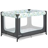 Dream On Me Zodiak Baby Playard, Breathable Mesh Sides, Soft Comfortable Mattress, Quick & Easy to Fold with Travel Carry Bag, Compact Space Saving Design - Grey/Green