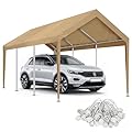 Carport Canopy 10'x20' Replacement Cover, Waterproof & UV Protected Garage Top Tarp Shelter Cover with Ball Bungee Cords, Car Cover Tent (Frame is not Included)