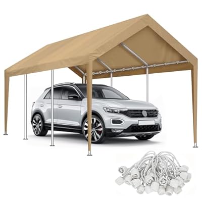 Carport Canopy 10'x20' Replacement Cover, Waterproof & UV Protected Garage Top Tarp Shelter Cover with Ball Bungee Cords, Car Cover Tent (Frame is not Included)