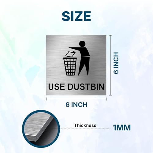 Image of Stainless Steel Dustbin Sign Board for Office, Mall, Restaurant, Hotel & Public Places | Durable, Rust Resistant | 6x8inches