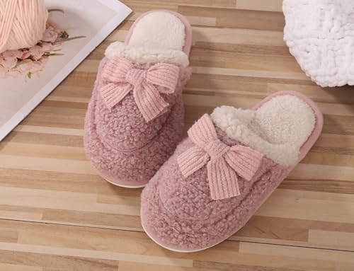 Slippers for Women Cozy Indoor House Shoes with Knitted bow Comfy Soft Lightweight Fuzzy Warm Sweet Style4