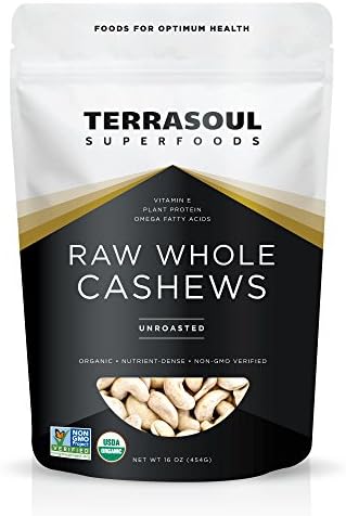 Terrasoul Superfoods Organic Raw Whole Cashews, 16 Ounce