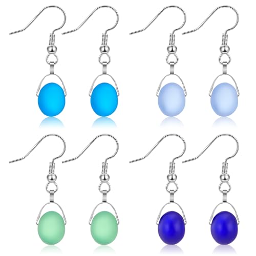 Quelay 4 Pairs Sea Glass Earrings Handmade Sea Glass Jewelry Sapphire Drop Earrings Blue Beachy Jewelry for Women Ocean Style Mother Gifts Daily Party Vacation, Handmade Products