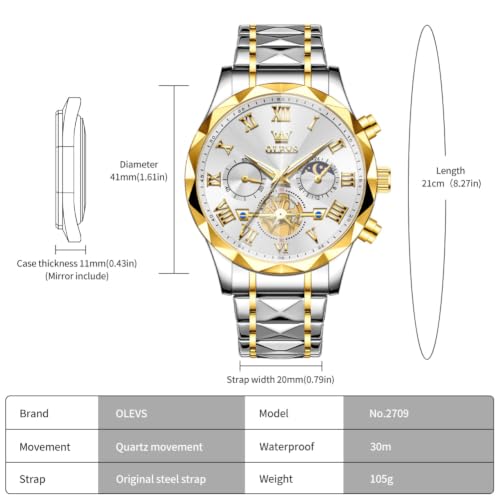 Image of OLEVS Watches for Men Chronograph Business Dress Large Face Mens Wristwatch | Stainless Steel Strap, Luminous, 30M Waterproof, Multifunction,Watch Gift for Men
