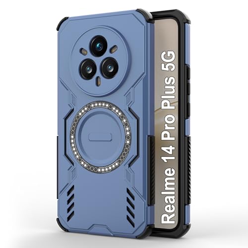 Image of amazon basics Back Case Cover for Realme 14 Pro Plus 5G | MagSafe Case with Built-in Metal Ring | Supports MagSafe Charger, Wallet & Car Mount | Shockproof Hybrid PC + TPU | Blue