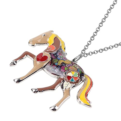 Bonsny Enamel Running Horse Necklace Pendant Chain Zinc Alloy Animal Lovers Design 18" (Tortilla) #TOP2