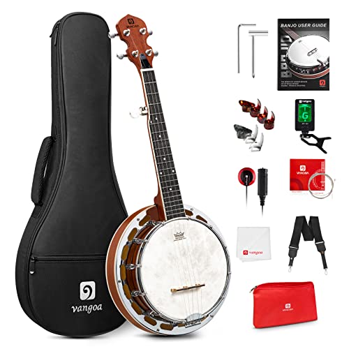 Vangoa Mini Banjo 5 String 26 Inch Travel 5 String Beginner kit, Mahogany MINI Portable Banjo with...