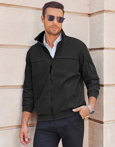 COOFANDY Mens Lightweight Bomber Jackets Stand Collar Windbreaker Softshell Jacket Zip Up Coat for Fall Outdoor4