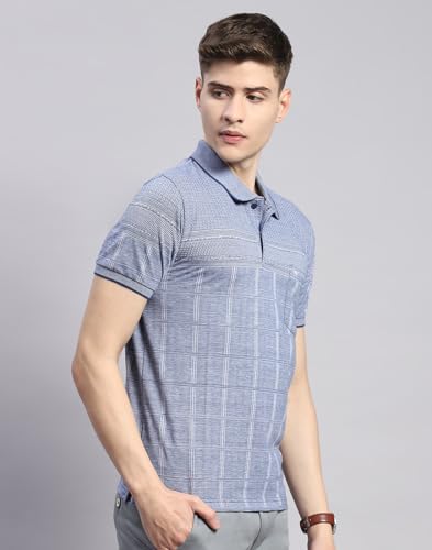 Image of Monte Carlo Mens Striped Cotton Blend Polo Collar Half Sleeve Regular Fit Casual T-Shirt (224064188)