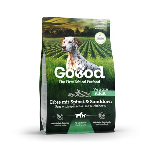 Goood Adult Veggie mit Erbse, Spinat und Sanddorn – Trockenfutter, Hundefutter – vegetarisch, getreidefrei, Alternative Proteinquelle, heimische Superfoods - für alle Rassen und Größen - 10kg