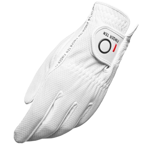 FINGER TEN Men’s Golf Glove Left Hand Rain Grip Pack, Durable Fit for Hot Wet All Weather (White, X-Large)