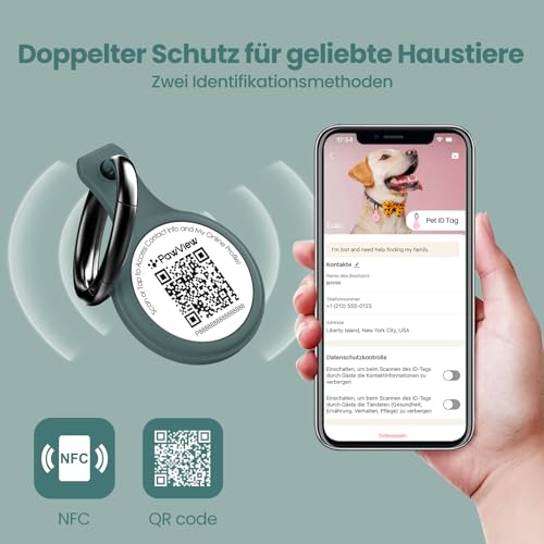 PawView Hundemarke mit QR-code & NFC- Adressanhänger Hunde für Halsband oder Geschirr mit Online-Profil Für kleine, mittelgroße und große Hunderassen,Gegen Verlust, Finder Scannt ohne App DE