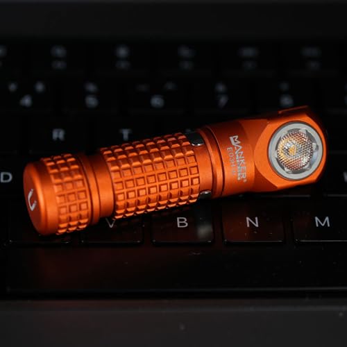 Image of Manker E03H III Rechargeable Headlamp Pocket Mini Flashlight with Clip - 90 Degree EDC Right Angle Flashlight with Headband and Magnet Tail (4000K CRI 519A, Orange)
