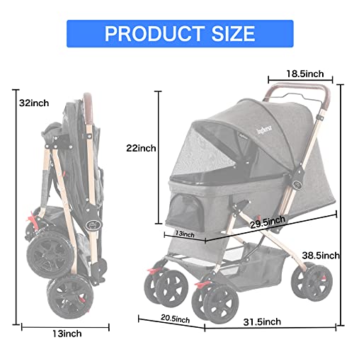 Ingborsa Carrinho de passeio para cães e gatos de estimação com cobertura climática, com cesta de ar