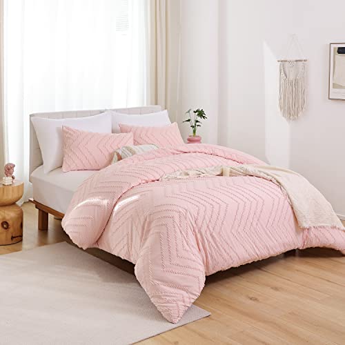 Yirddeo Blush Comforter Twin Size 2Pcs, Boho Comforter Set Twin Pink Farmhouse Bedding Sets Queen, Vertical Tufted Comforter, Lightweight Neutral Boho Bed Set (1 Comforter, Only 1 Pillowcase) #TOP6