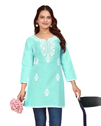 Image of Women's Rayon Chikankari Embroidered Short Kurti | Lucknowi Work Kurta