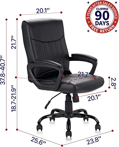 Clatina Ergonomic Mid-Back Desk Chair - White Leather Soft Executive Swivel Office Chair With Black Frame - Swivel Arm Chair #TOP2