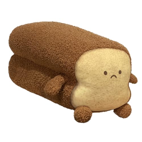 Image of DENTRUN Toast Plush Pillow, Soft Bread Shape Food Cushion for Hugging Decor | funny expression, sofa /bed cushion, soft plush, gift for kids /adults, room decor