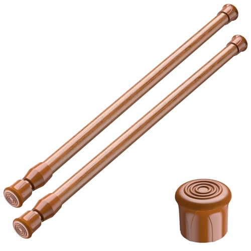 Image of AIZESI 2PCS Curtain Rods Small Tension Rod 17 to 28 Inch Extendable Spring Curtain Rods Wood Color Tension Curtain Rod Short Spring Tension Rod for Window
