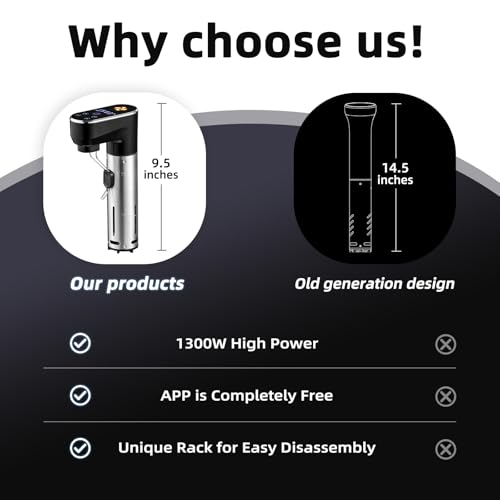 Image of OUTOHOME WiFi Sous Vide Cooker,1300W Sous Vide Precision Machine | IPX7 waterproof ultra quiet unit, fast heating with smart APP timer & exclusive cooking recipes for daily household use