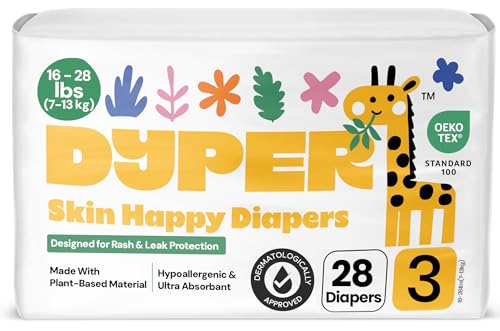 Image of DYPER - Baby Diapers Size 3 (28 Count) - Plant Based Disposable Diapers for Day and Overnight Premium Leak Protection, Skin-Friendly Comfort with Soft Size 3 Diapers (16-28 lbs)