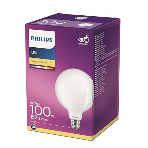 Philips, ampoule LED classique E27 (100 W), lampe LED dépolie en forme de globe avec lumière blanc chaud, 2700K, éclairage LED à économie d'énergie avec...