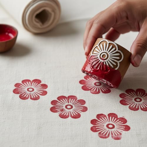 Image of RENIQ Wooden Printing Block for Fabric & DIY Craft | Handcrafted Indian Design Stamp for Textile, Pottery, Mehndi & Home Decor (Multicolor25)