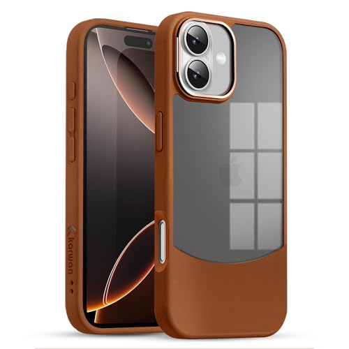 Image of KARWAN️Fusion Edge Leather Transparent Mobile Back Case | Slim Fit | Anti-Fingerprint| Scratch-Resistant | Premium Grip | Shockproof case | Back Cover for iPhone 16 || Brown
