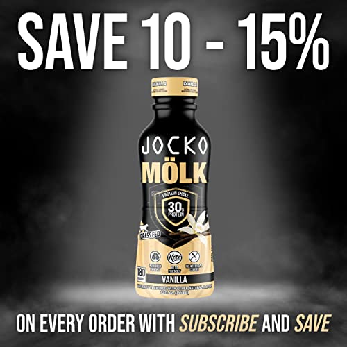 Jocko Mölk Vanilla Protein Shakes – Naturally Flavored Protein Drinks, Keto Friendly, No Added Sugar, 30G Grass Fed Protein - Protein Shakes Ready To Drink, 12 Fl Oz, 12Pk #TOP2