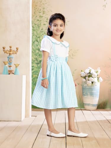 Image of Aarika Girls Green Colour Checks Print Cotton Frock