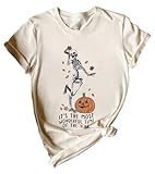 Ykomow Halloween Shirts for Women Thanksgiving Pumpkin Patch Shirts Cute Fall Graphic Tees (M, Cream)