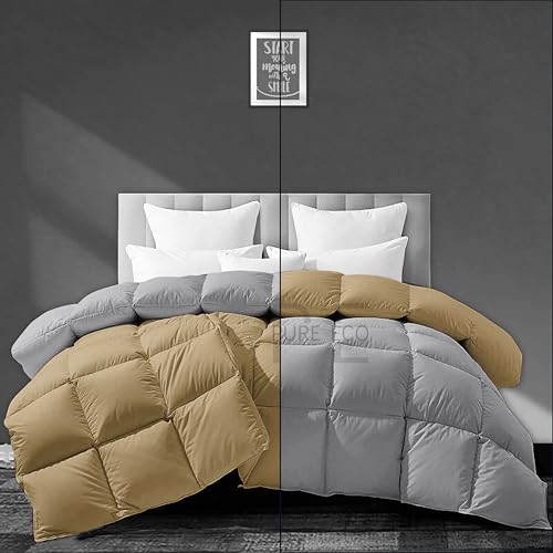 Image of PURE ECO Heavy Winter 400 GSM Comforter for King Size (92 inchX106 inch) - Soft Quality Winter Blanket Soft Microfiber Fill - Duvet /Blanket King Size - Beige /Silver Grey Color