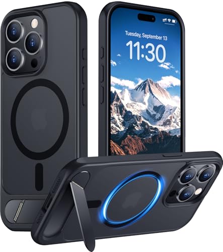 Temdan Magnetic Compatible with iPhone 15 Pro Max Case, [Built-in Invisible Kickstand][Compatible with MagSafe] [Military Grade Shockproof] Slim Translucent Matte Phone Case for iPhone 15 Pro Max 6.7'
