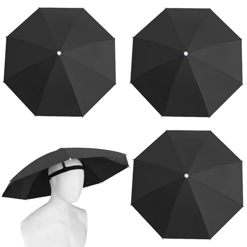 MUFEKUM 4 Pack 27' Hands-Free Head Umbrella Hats for Adult (Black)